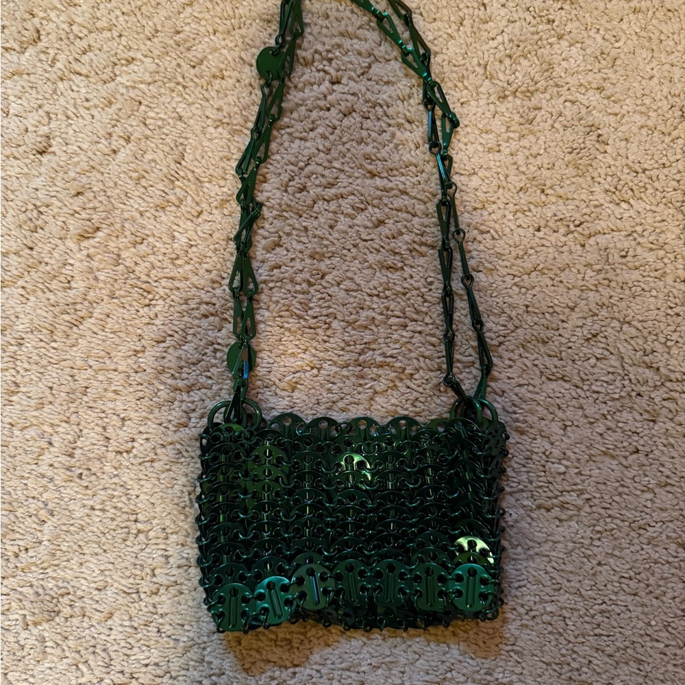 Paco Rabanne Metallic Emerald Green Mini Chainmail Shoulder Bag